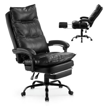 Fotel biurowy dla kadry kierowniczej, ergonomiczny, regulowany, czarny, skóra PU