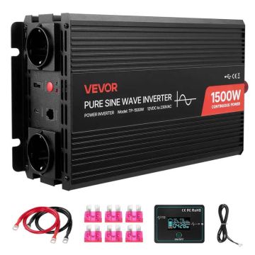 1500 W sine wave inverter 12 V to 230 V with USB and remote control