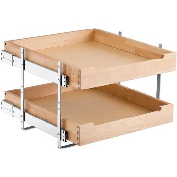 2-Tier Pull-Out Wooden Cabinet Organizer, 20x21 inches