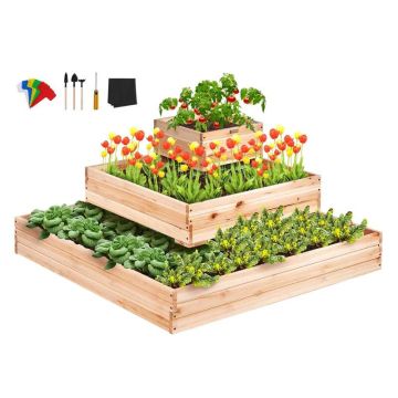 Wooden raised bed 3.7x3.7x1.7 feet, planting box for flowers and vegetables, burlywood