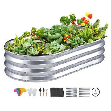 Raised Galvanized Metal Bed 48x24.6x11 Inch, Silver, for Outdoor Planting