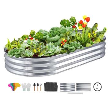 Raised Bed for Outdoor Planting, Galvanized Metal, 71.9x36.4x11 inches, Silver