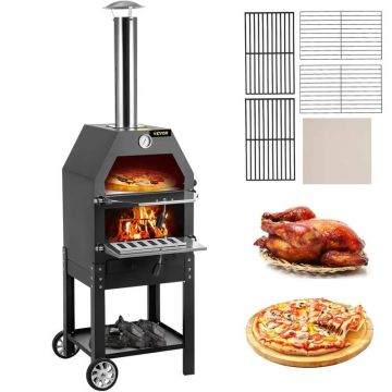 Piec do pizzy opalany drewnem, 12 cali, 2 warstwy, z kółkami, do 900°F