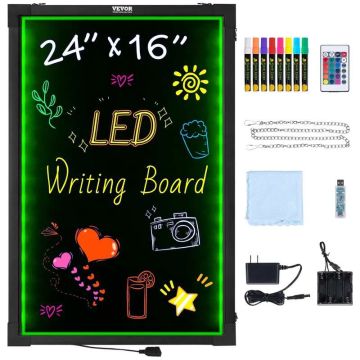 LED message writing board, 24x16 inches, with chalk markers and remote control