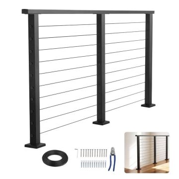 Zestaw balustrad kablowych ze stali nierdzewnej w kolorze matowej czerni, 198 cm