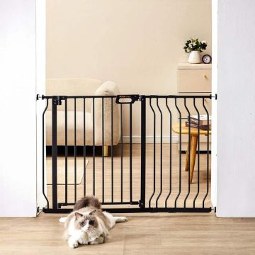 Child and dog gate with pressure fastening, black, 75-123 cm wide, 76 cm high