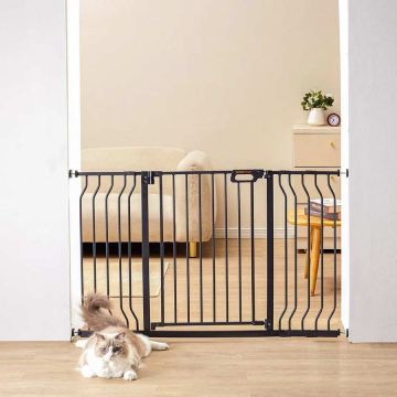 Baby and dog gate with pressure and wall mounting kit, black, 30 cm high, 29.5-51 inches wide