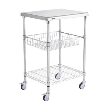 Steel kitchen tool trolley on wheels, 3 tiers, 470 kg load capacity
