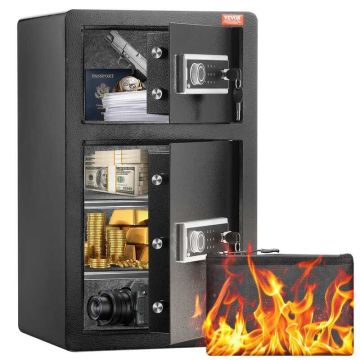 Double Door Fireproof Safe, 4.5 Cubic Feet, Black, with LED Lighting and Password