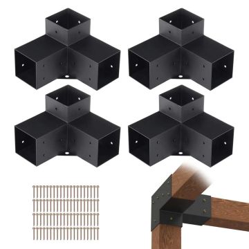 Zestaw wsporników belki drewnianej do pergoli, 10,2 x 10,2 cm, 4 szt., 3-stronne mocowania narożne