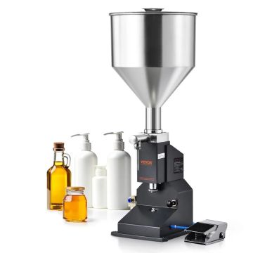 Pneumatic stainless steel liquid filling machine, 5-50ml, with pedal