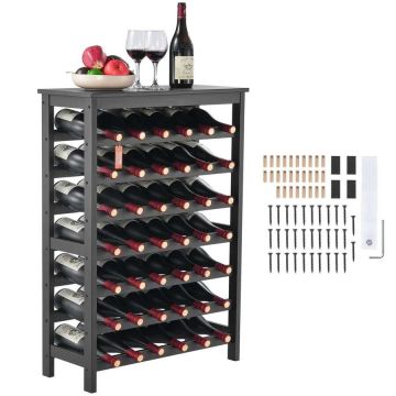 Modułowy stojak na wino z bambusa na 42 butelki, 7 poziomów, czarny