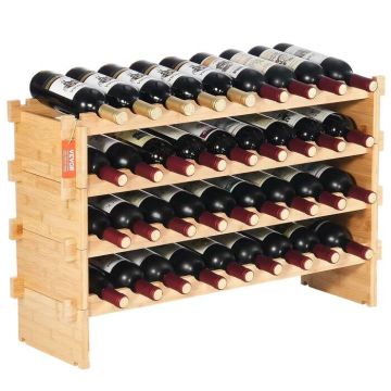 Stojak na wino z bambusa, modułowy, na 36 butelek, 4 poziomy, naturalny