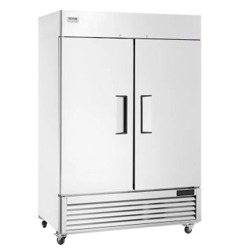 Commercial upright stainless steel freezer, 38.83 cu. ft., 2 doors, 6 shelves, automatic defrost