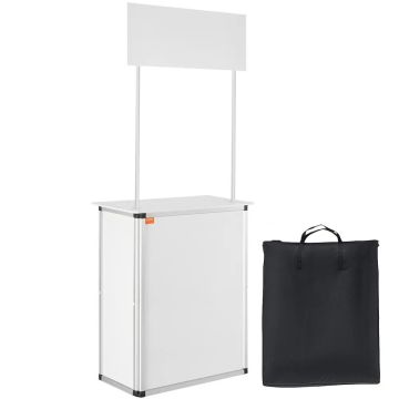 Portable exhibition podium table, 78.5x38x181.5 cm, folding counter with drawer