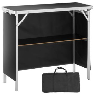 Portable folding exhibition podium table 98×39×87 cm, counter with storage box and basket