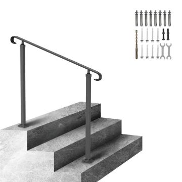 Wrought iron adjustable outdoor stair railing, black