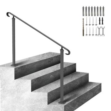 Wrought Iron Adjustable Black Stair Railing with Installation Kit