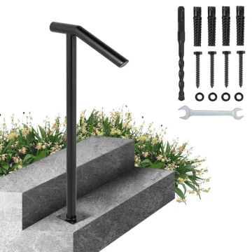 Round metal stair railing, 2 steps, 18x38 inches
