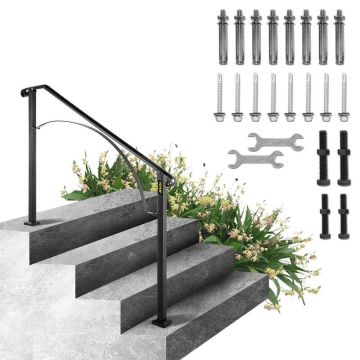 Black wrought iron railing for outdoor stairs, 3-4 steps