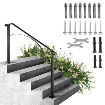 Wrought iron outdoor railing for 4-5 steps stairs, black