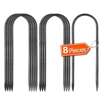 12 inch galvanized U-shaped reinforcement stakes, 8 pcs.