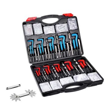 Helicoil thread repair kit, 338 pieces, SAE and metric, M5-M12, HSS drill bits
