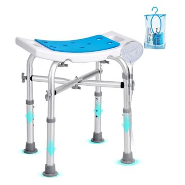 Height-adjustable shower chair with support, non-slip, 226.8 kg capacity