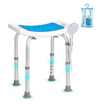 Height-adjustable shower chair with non-slip seat, 158.8 kg load capacity