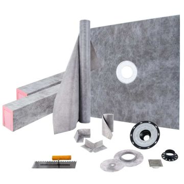 Zestaw kabiny prysznicowej 48"x48" z kołnierzem PVC i rusztem ze stali nierdzewnej