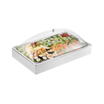 Food serving container, 1x1 stainless steel, for buffet, with lid and ice trays