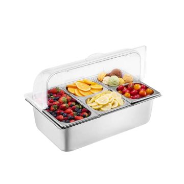 Stainless steel food serving container with cooling boxes, 5 compartments