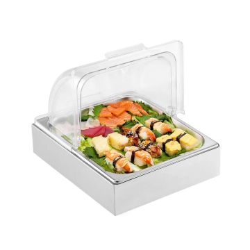 Stainless steel food serving tray with lid and ice cube tray