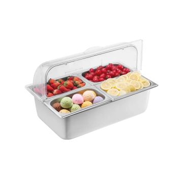 Stainless steel food serving tray with 3 cooling boxes