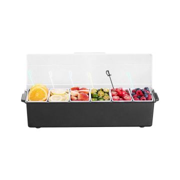 Refrigerated condiment serving container, 6-compartment bar tray