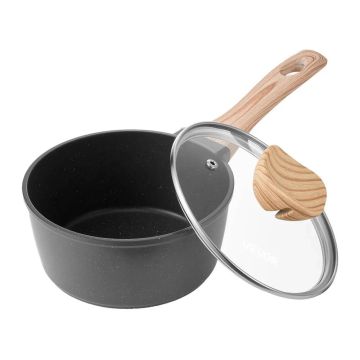 1.5 L small black non-stick pot with tempered glass lid