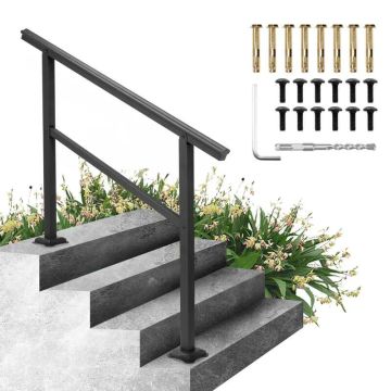 Outdoor aluminum black stair railing, adjustable 48x35.5 inches.