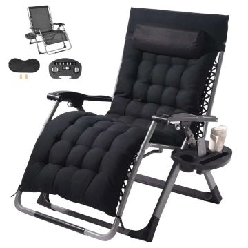 Zero Gravity Lounge Chair, Adjustable, Black, 33 Inch, with Cushion and Cup Holder
