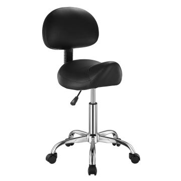 Ergonomiczny fotel salonowy w kształcie siodła, regulowany na wysokość, czarna skóra PU, kółka