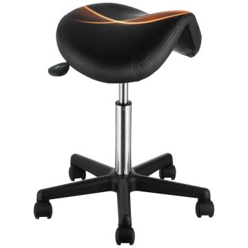 Krzesło siodłowe z kółkami, regulowane na wysokość, czarna skóra PU, ergonomiczne