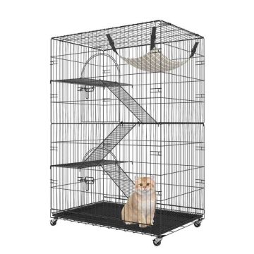 Catio 4-Tier Large Indoor Cat Cage with Wheels and Hammock, 35.4x23.6x51 inches