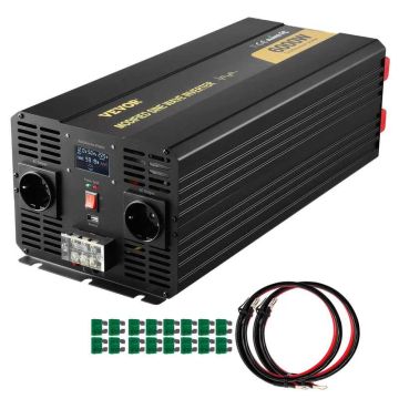 Power inverter 6000 W, modified sine wave with LCD display and remote control, DC 12 V to AC 230 V, car