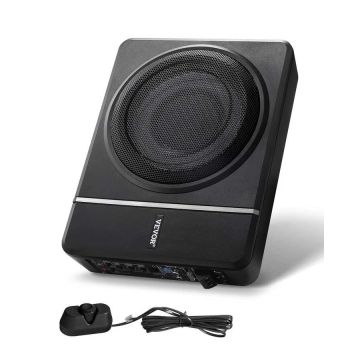 8-calowy subwoofer samochodowy o mocy 240 W, montowany pod siedzeniem, niski profil, ze wzmacniaczem