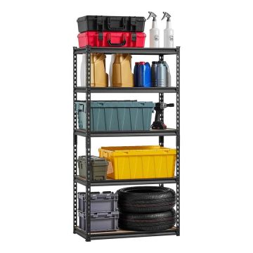 Regulowane metalowe półki magazynowe, 5 poziomów, 2000 funtów, 16 x 32 x 62,8 cala, czarne