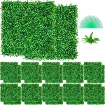 Artificial boxwood panels 24 pcs., 10x10 cm, green hedge decor