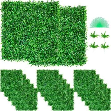 Artificial Boxwood Panel, UV Resistant, 10x10 Inch, 48 Pcs Decorative Hedge
