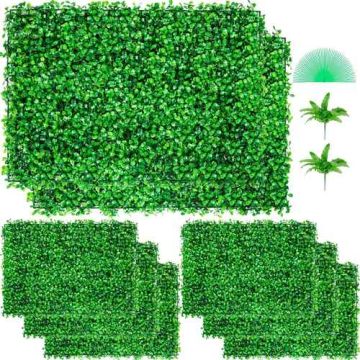 Artificial Boxwood Panels, 24x16 Inch, 8 Pieces, Green Hedge for Decoration