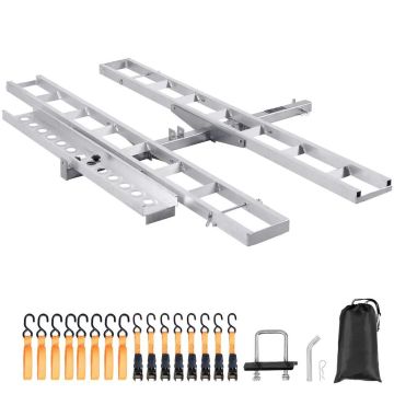 Uchwyt motocyklowy aluminiowy 2 szt., 272,2 kg, z hakiem, rampą, pasami
