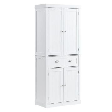 72 Inch Freestanding Kitchen Cabinet with Drawer and Shelves, White