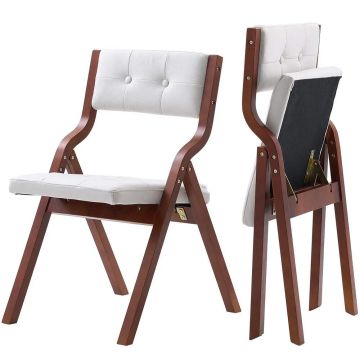 Wooden folding chairs with cushions, 2 pcs., white